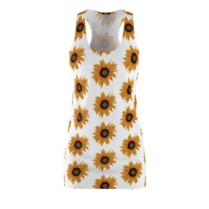 Sunflower Print Racerback Dress, Summer Dress, Casual Dress, Beach Wear, Floral Dress, Gift for Her, Wedding Guest Outfit