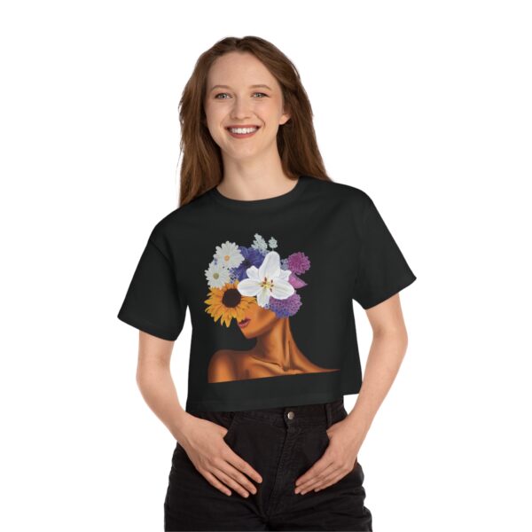 Floral Crown Cropped T-Shirt - Vibrant Summer Vibe Top, Boho Chic Apparel, Perfect Gift for Her, Casual Wear, Art Tea Style