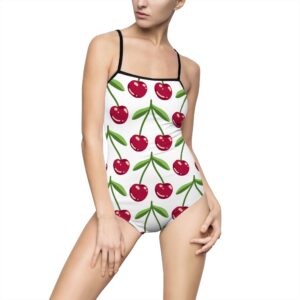 Cherry Print Women's One-Piece Swimsuit, Cute Summer Swimwear, Beach Holiday Swim, Pool Party Outfit, Stylish Swim Costumes