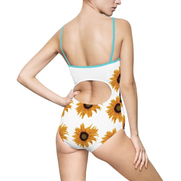 Sunflower Women's One-Piece Swimsuit, Floral Summer Swimwear, Pool Party Outfit, Beach Day Attire, Vacation Swim Suit