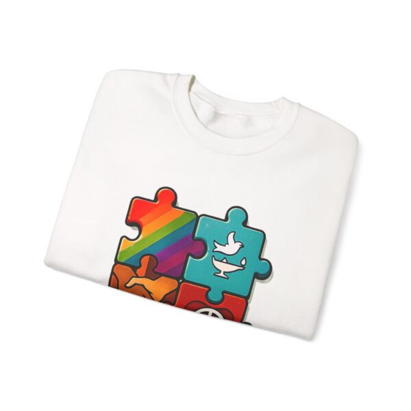 Puzzle Peace Crewneck Sweatshirt - Cozy Unisex Fashion, LGBTQ+ Pride Gift, Friendship Sweatshirt, Casual Wear, Peaceful Vibes