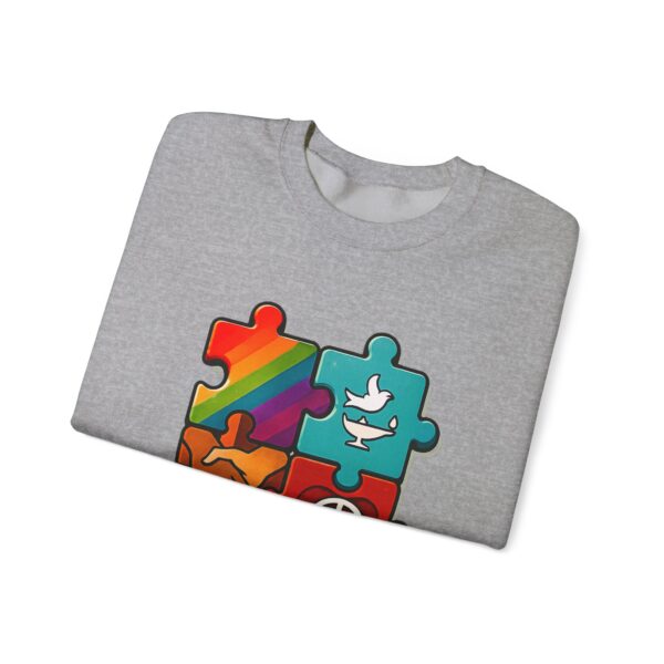 Puzzle Peace Crewneck Sweatshirt - Cozy Unisex Fashion, LGBTQ+ Pride Gift, Friendship Sweatshirt, Casual Wear, Peaceful Vibes