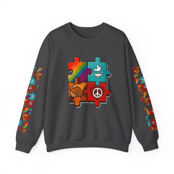 Puzzle Peace Crewneck Sweatshirt - Cozy Unisex Fashion, LGBTQ+ Pride Gift, Friendship Sweatshirt, Casual Wear, Peaceful Vibes