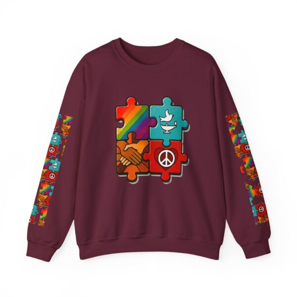 Puzzle Peace Crewneck Sweatshirt - Cozy Unisex Fashion, LGBTQ+ Pride Gift, Friendship Sweatshirt, Casual Wear, Peaceful Vibes