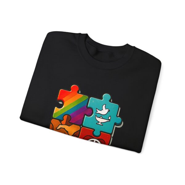 Puzzle Peace Crewneck Sweatshirt - Cozy Unisex Fashion, LGBTQ+ Pride Gift, Friendship Sweatshirt, Casual Wear, Peaceful Vibes