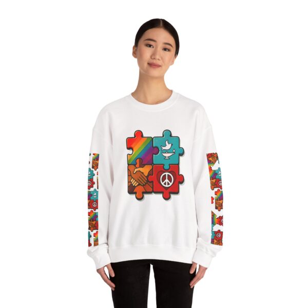 Puzzle Peace Crewneck Sweatshirt - Cozy Unisex Fashion, LGBTQ+ Pride Gift, Friendship Sweatshirt, Casual Wear, Peaceful Vibes
