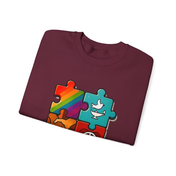 Puzzle Peace Crewneck Sweatshirt - Cozy Unisex Fashion, LGBTQ+ Pride Gift, Friendship Sweatshirt, Casual Wear, Peaceful Vibes
