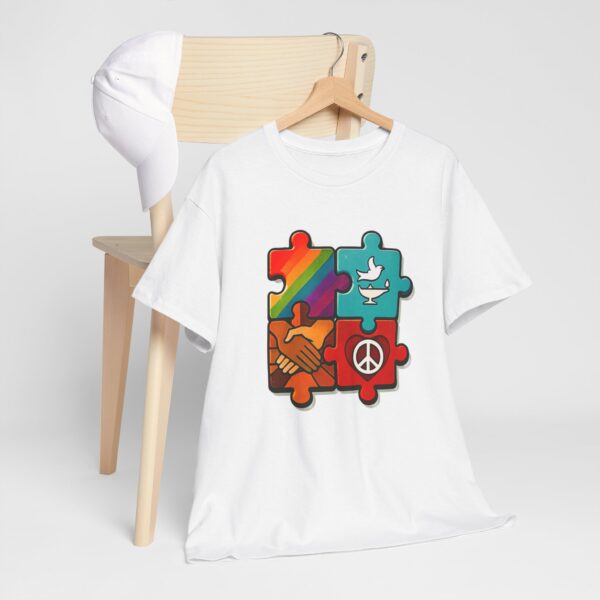 Peace and Unity Puzzle Tee, Unisex Heavy Cotton T-Shirt, Gift for Activists, Comfortable Everyday Wear, Rainbow Design, Social Justice [...]
