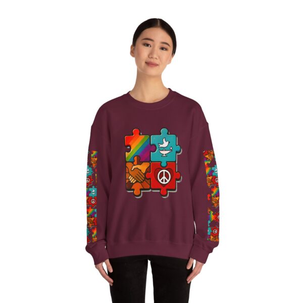 Puzzle Peace Crewneck Sweatshirt - Cozy Unisex Fashion, LGBTQ+ Pride Gift, Friendship Sweatshirt, Casual Wear, Peaceful Vibes
