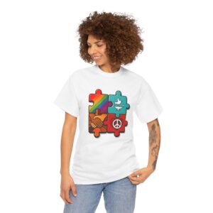 Peace and Unity Puzzle Tee, Unisex Heavy Cotton T-Shirt, Gift for Activists, Comfortable Everyday Wear, Rainbow Design, Social Justice [...]