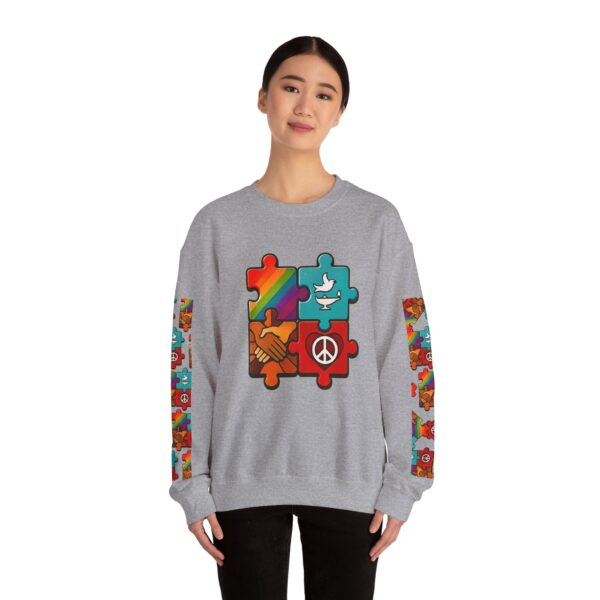 Puzzle Peace Crewneck Sweatshirt - Cozy Unisex Fashion, LGBTQ+ Pride Gift, Friendship Sweatshirt, Casual Wear, Peaceful Vibes