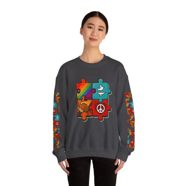 Puzzle Peace Crewneck Sweatshirt - Cozy Unisex Fashion, LGBTQ+ Pride Gift, Friendship Sweatshirt, Casual Wear, Peaceful Vibes
