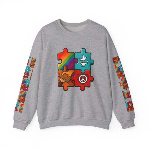 Puzzle Peace Crewneck Sweatshirt - Cozy Unisex Fashion, LGBTQ+ Pride Gift, Friendship Sweatshirt, Casual Wear, Peaceful Vibes