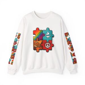 Puzzle Peace Crewneck Sweatshirt - Cozy Unisex Fashion, LGBTQ+ Pride Gift, Friendship Sweatshirt, Casual Wear, Peaceful Vibes