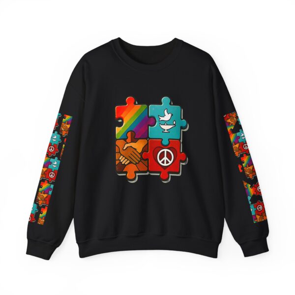 Puzzle Peace Crewneck Sweatshirt - Cozy Unisex Fashion, LGBTQ+ Pride Gift, Friendship Sweatshirt, Casual Wear, Peaceful Vibes