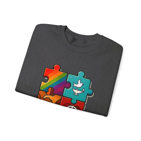 Puzzle Peace Crewneck Sweatshirt - Cozy Unisex Fashion, LGBTQ+ Pride Gift, Friendship Sweatshirt, Casual Wear, Peaceful Vibes