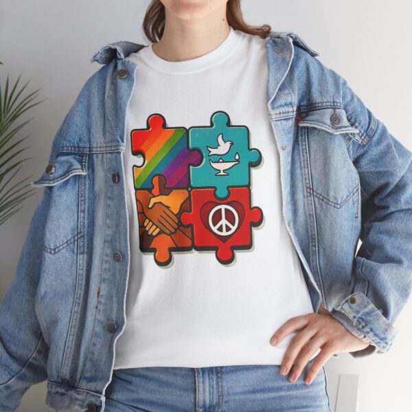Peace and Unity Puzzle Tee, Unisex Heavy Cotton T-Shirt, Gift for Activists, Comfortable Everyday Wear, Rainbow Design, Social Justice [...]