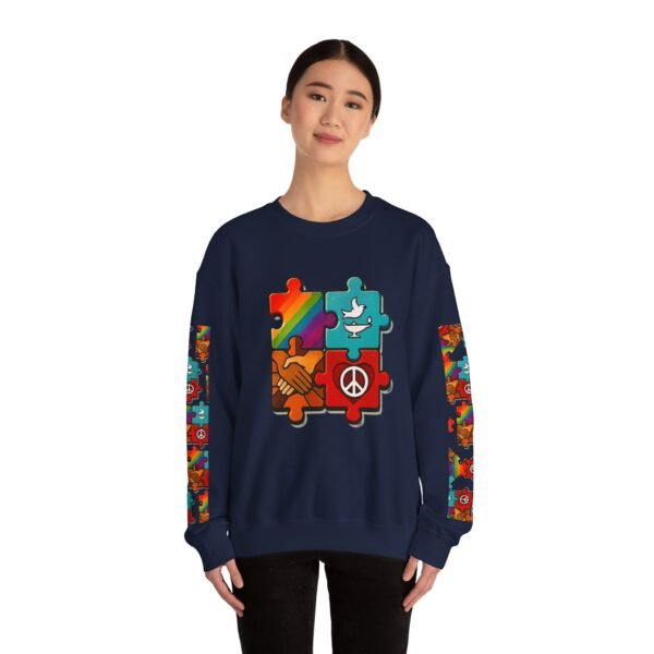 10241753414335341819_2048.jpeg Puzzle Peace Crewneck Sweatshirt - Cozy Unisex Fashion, LGBTQ+ Pride Gift, Friendship Sweatshirt, Casual Wear, Peaceful Vibes