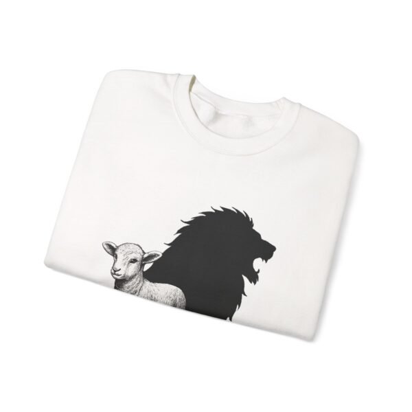 1743326525362519849_2048.jpeg Lamb and Lion Sweatshirt, Cozy Animal Graphic Crewneck, Unisex Gift for Nature Lovers, Perfect for Chill Days or Holidays