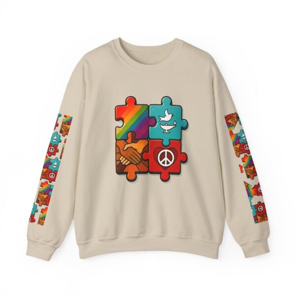 3129003111123270712_2048.jpeg Puzzle Peace Crewneck Sweatshirt - Cozy Unisex Fashion, LGBTQ+ Pride Gift, Friendship Sweatshirt, Casual Wear, Peaceful Vibes
