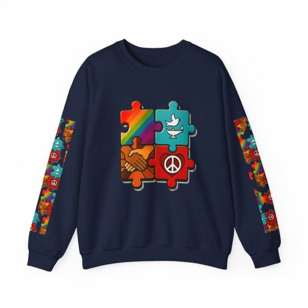 473151590417549074_2048.jpeg Puzzle Peace Crewneck Sweatshirt - Cozy Unisex Fashion, LGBTQ+ Pride Gift, Friendship Sweatshirt, Casual Wear, Peaceful Vibes