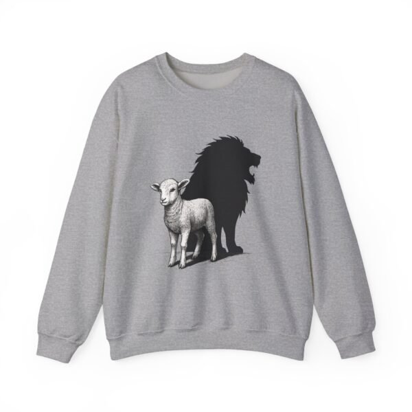 5293430756374675606_2048.jpeg Lamb and Lion Sweatshirt, Cozy Animal Graphic Crewneck, Unisex Gift for Nature Lovers, Perfect for Chill Days or Holidays