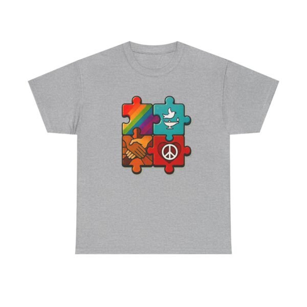 Peace and Unity Puzzle Tee, Unisex Heavy Cotton T-Shirt, Gift for Activists, Comfortable Everyday Wear, Rainbow Design, Social Justice [...]