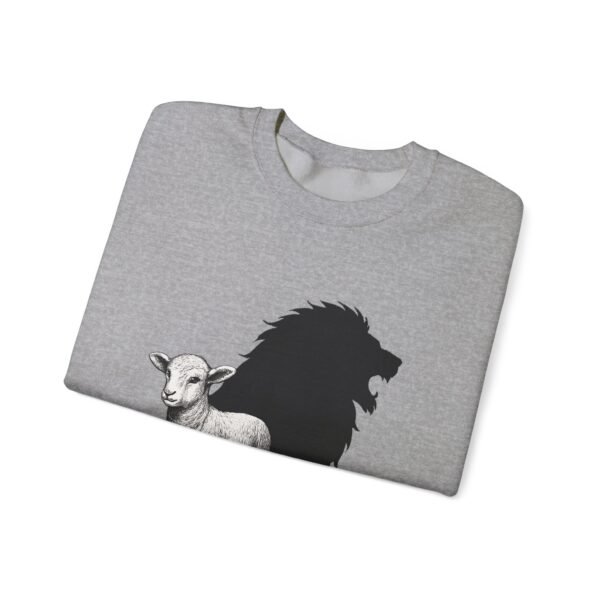 7111448159643475689_2048.jpeg Lamb and Lion Sweatshirt, Cozy Animal Graphic Crewneck, Unisex Gift for Nature Lovers, Perfect for Chill Days or Holidays