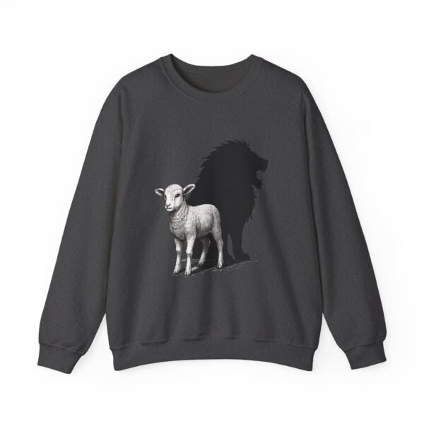 7116527875418242525_2048.jpeg Lamb and Lion Sweatshirt, Cozy Animal Graphic Crewneck, Unisex Gift for Nature Lovers, Perfect for Chill Days or Holidays