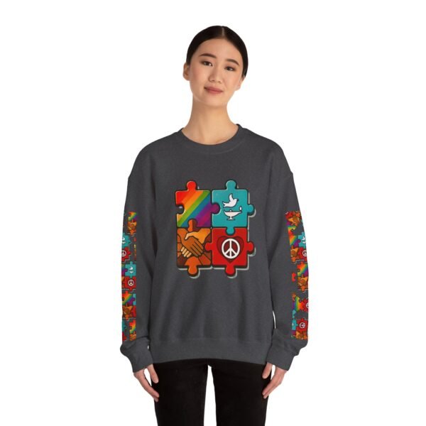 7773786730927255187_2048.jpeg Puzzle Peace Crewneck Sweatshirt - Cozy Unisex Fashion, LGBTQ+ Pride Gift, Friendship Sweatshirt, Casual Wear, Peaceful Vibes