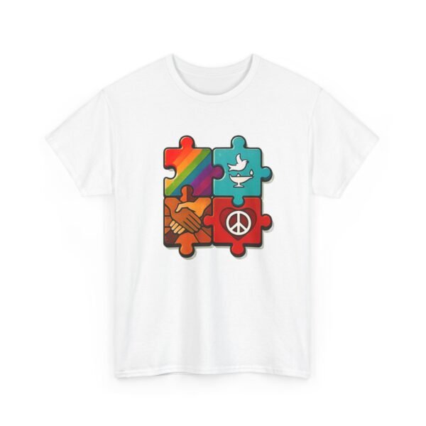 Peace and Unity Puzzle Tee, Unisex Heavy Cotton T-Shirt, Gift for Activists, Comfortable Everyday Wear, Rainbow Design, Social Justice [...]